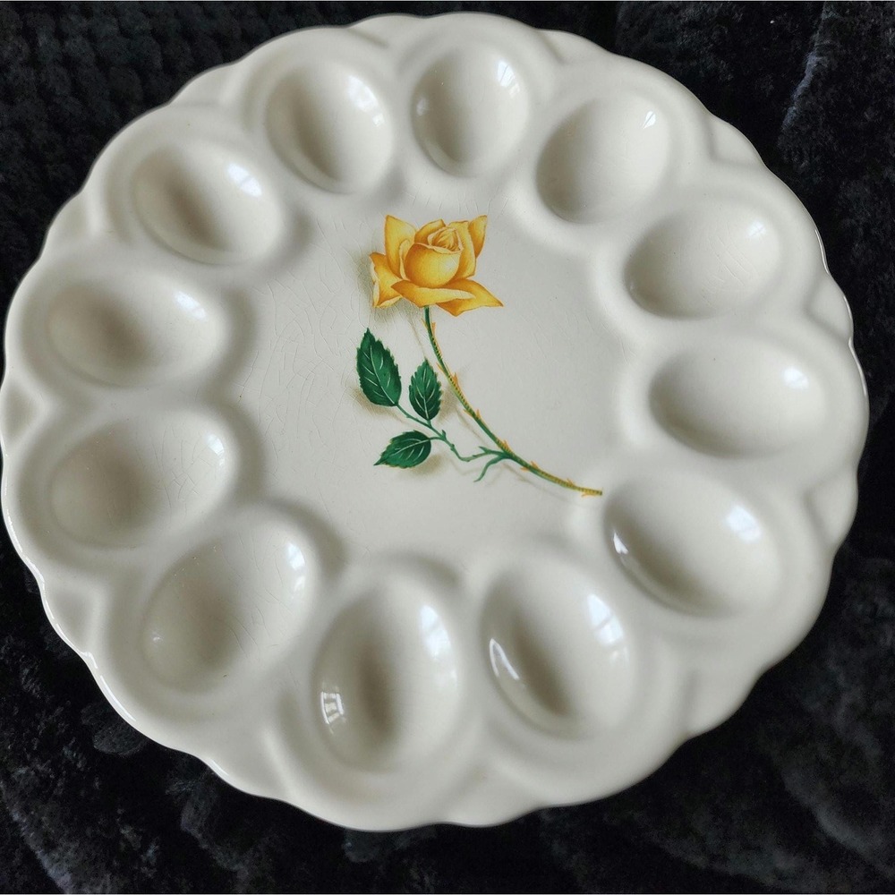 Vintage Sovereign Potters Golden Glory Deviled Egg Platter Yellow Rose 1358-58